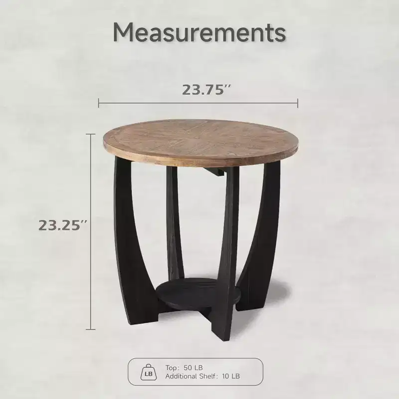 COZAYH Rustic Farmhouse Round End Table with Storage shelf, Accent Side Table for Family or Living Room and Small Spaces in Homes, Living Room, Black