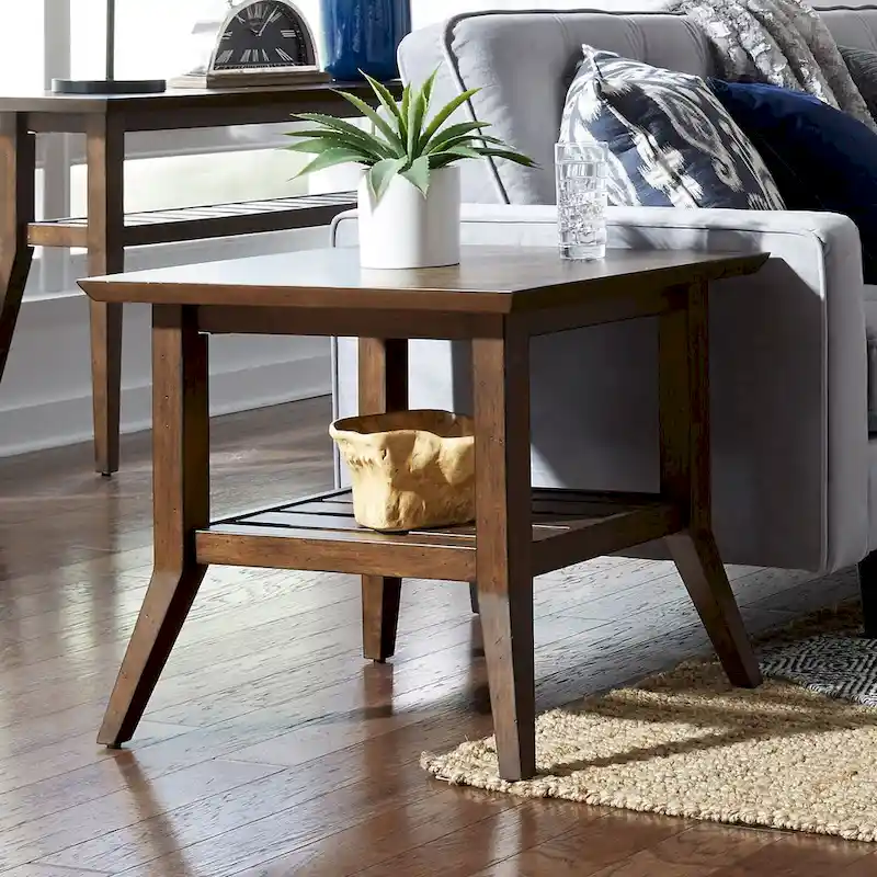 Rectangular End Table, Bronze Spice Wood Veneer Top, Living Room Side Table