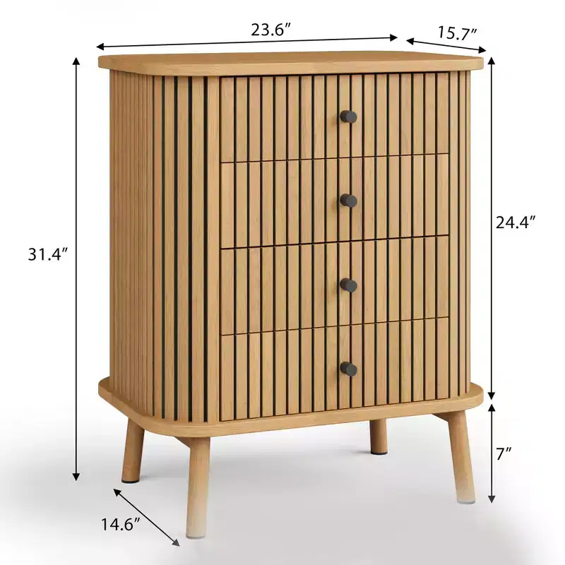 4 Drawer Dressers, Chest of Drawers for Bedroom, Nightstand, Spacious Storage Boho Wicker Dresser with Wood Legs for Living Room Hallway