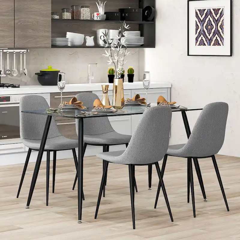 Gymax Modern Glass Dining Table Rectangular Dining Room Table W/Metal