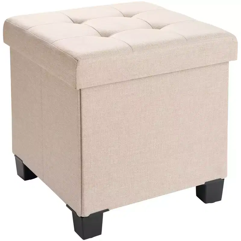 15-Inch Square Linen Storage Ottoman with Legs