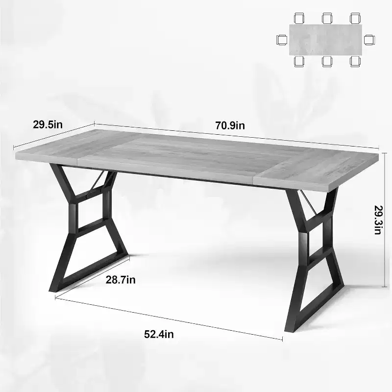 Rectangular Dining Table for 6 People, Kitchen Tables with Extra Heavy Duty Metal Legs, Gray