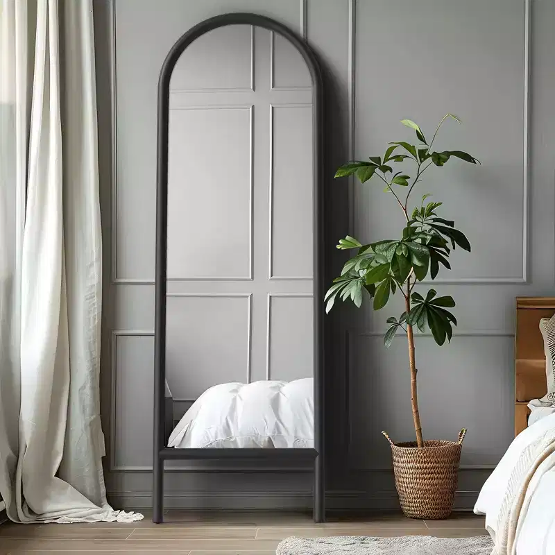 21 in. W x 64 in. H Ladder-Style Arched Solid Wood Framed Mirror in Black