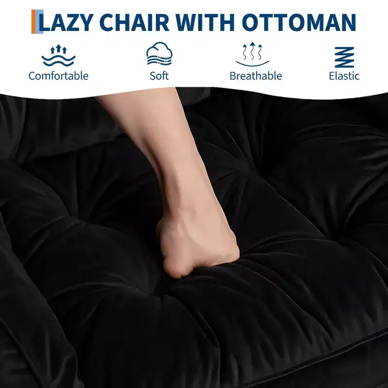 TROPOW Lazy Chair with Ottoman, Modern Lounge Accent Chair,Leisure Sofa Armchair with Footrest,Reading Armchair with Side Pocket for Living Room