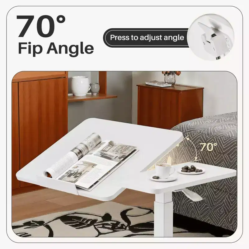 MAYEERTY Overbed Table with Wheels Adjustable Computer Desk Wood End Table