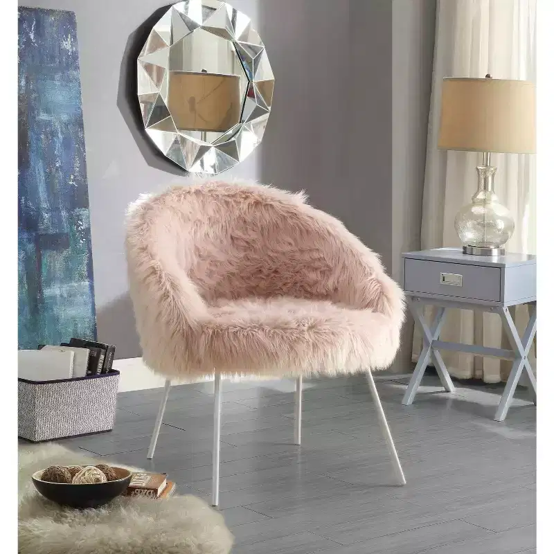 Fur Accent Chair – Plush Upholstered Lounge Chair for Living Room & Bedroom