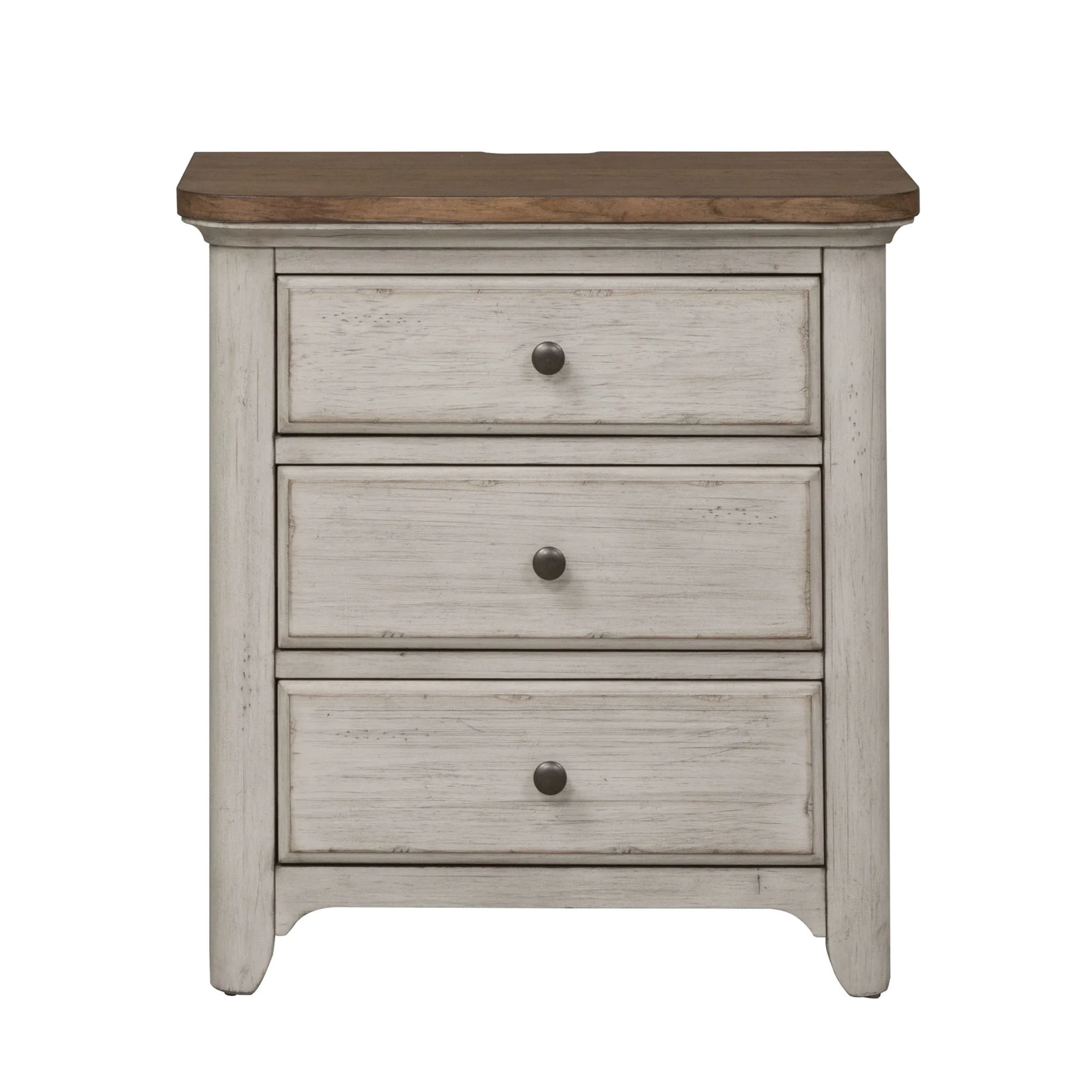 3 Drawer Nightstand With Charging Station - Antique White / Chestnut Tops — Looks that easily work in today's homes