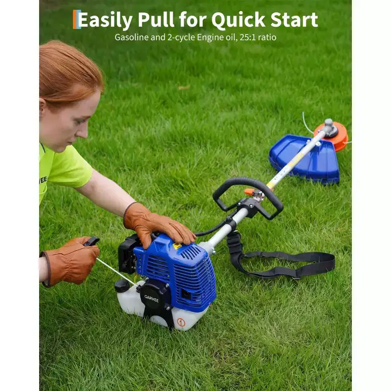 Professional 3-in-1 Gas Weed Wacker & Brush Cutter with String Trimmer  43cc Engine, Lawn Edger, Shoulder Strap & Handle  Orange