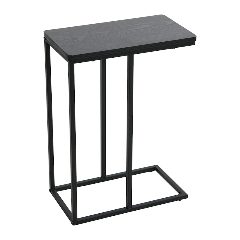 C-Shape Side Table, Faux Stone Top, Black Frame, Space-Saving Design