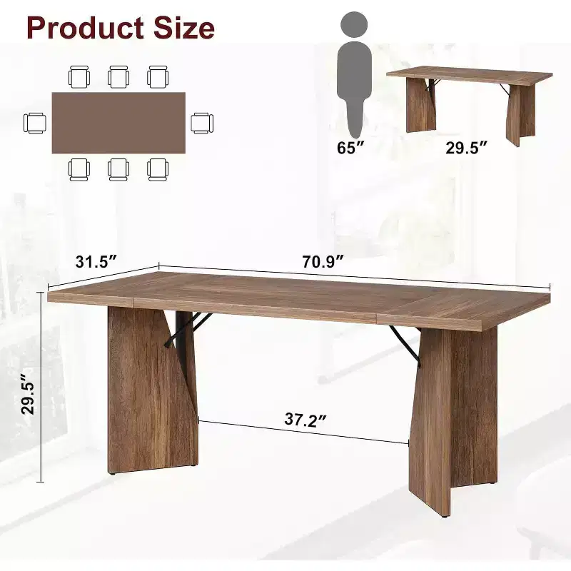 70.9-Inch Farmhouse Dining Table for 6, Rectangular Thick Wooden Kitchen Table with Durable Frame, Ideal for Dining Room, Kitchen, Office