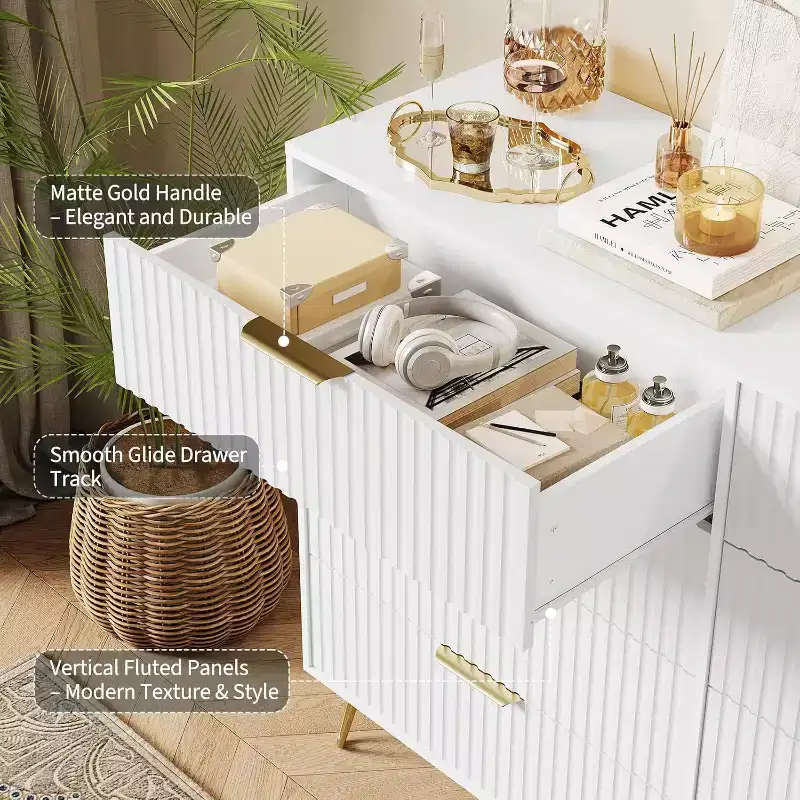8-Drawer Fluted Wooden Dresser with Metal Handles