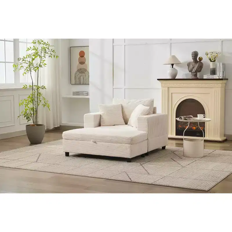 MAYEERTY Chaise Lounge Chair with Removable Storage Ottoman, Upholstered Sleeper Sofa Bed with Pillows Deep Seat Armchair for Living Room Bedroom