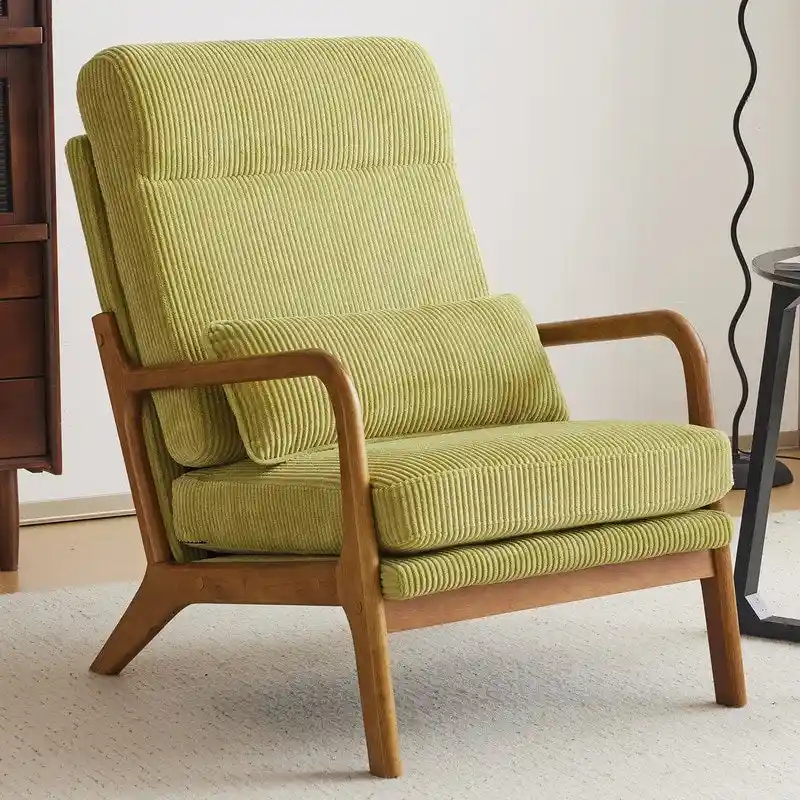 High Back Solid Wood Armrest Backrest Leisure Chair Accent Chair