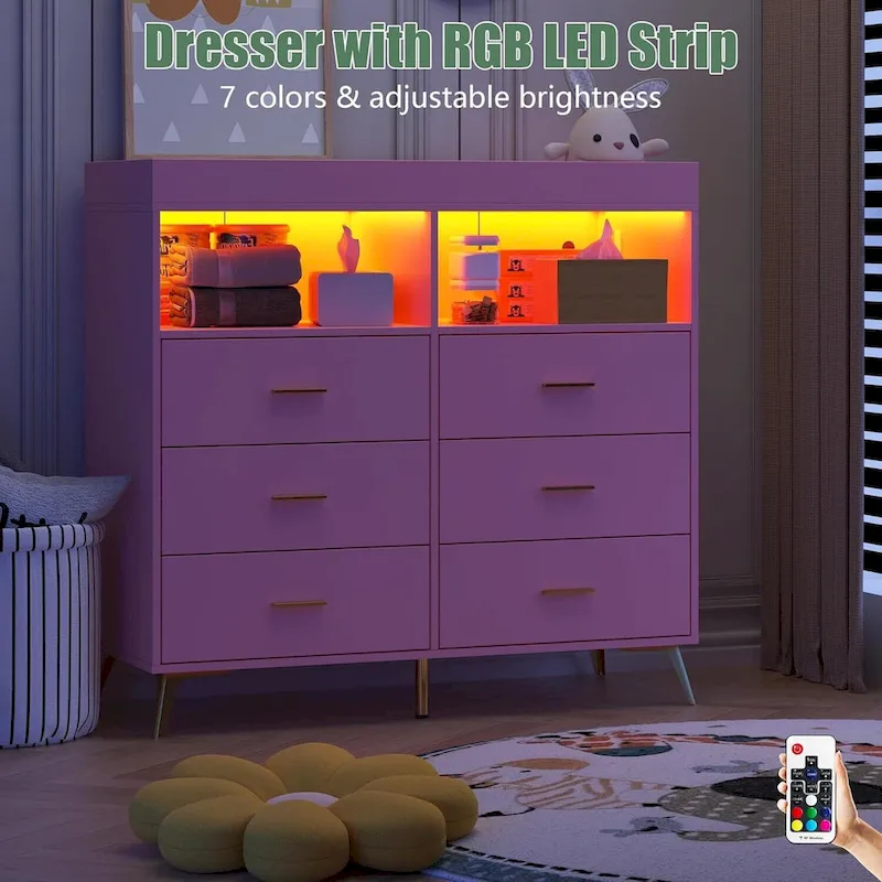 MDF 6-Drawer Dresser with Changing Table Top 43.3
