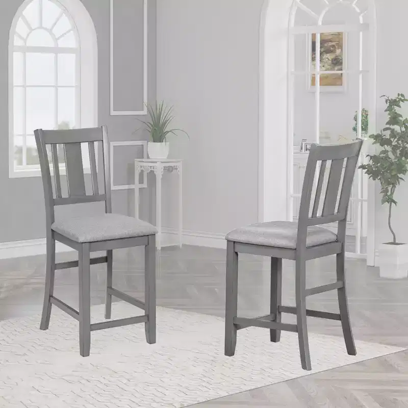 Dining Chairs Set of 4, Wooden Kitchen Dining Chair with Padded Seat and Slatted Backrest, 4 Piece Farmhouse Upholstered Barstool