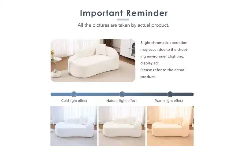 Compression Curved Chaise Longue, Modern Chenille Loveseat Couch with Deep Seat Sofa Bed, 1 Pillow - Milk White