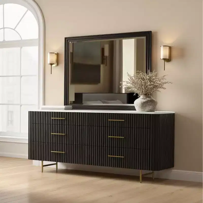 Dresser Mirror, Espresso Brown Wood, Sleek Rectangular Frame 36x42