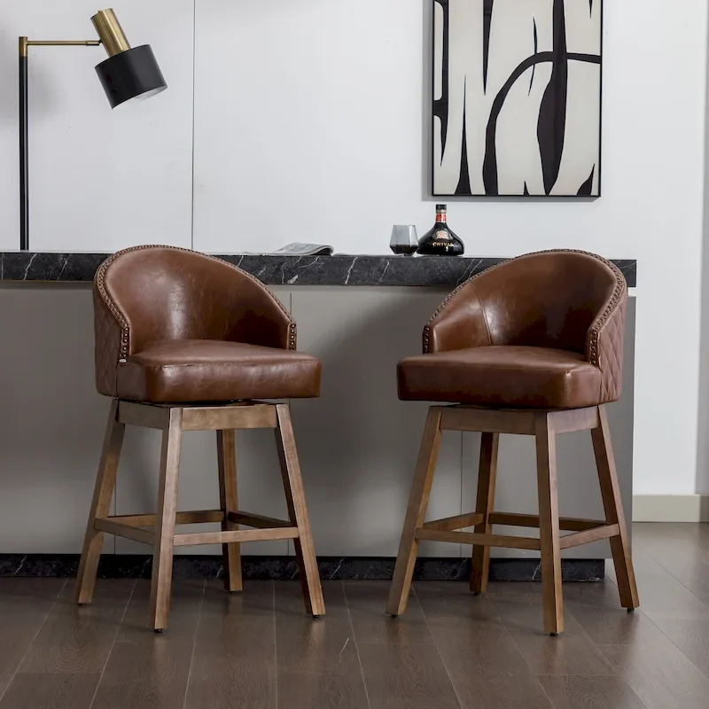 Swivel Wood Counter Height Bar Stools with Footrest (Set of 2)