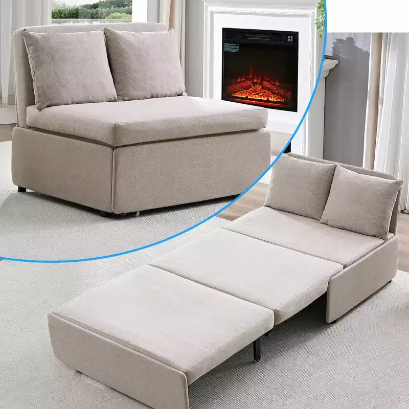 Full/Queen Size Sofa Bed, 2 in 1 Convertible Linen Loveseat Sleeper Sofa Couch with Cushions