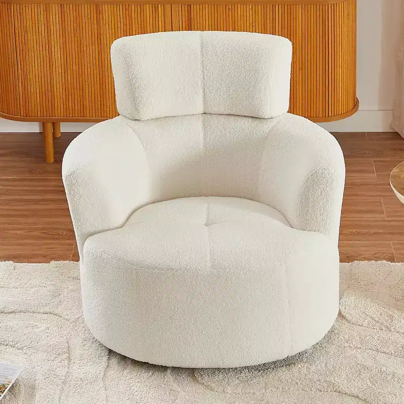 360 Swivel Barrel Chair with Adjustable Headrest - Plush Upholstered Accent Chair for Living Room, Office & Bedroom