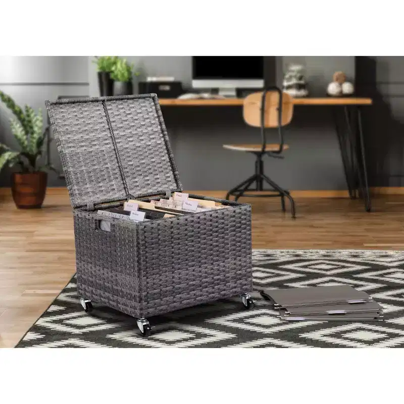 BIRDROCK HOME Rolling File Box - Storage Cabinet with Wheels - File Organizers Boxes- Home Office (Grey)