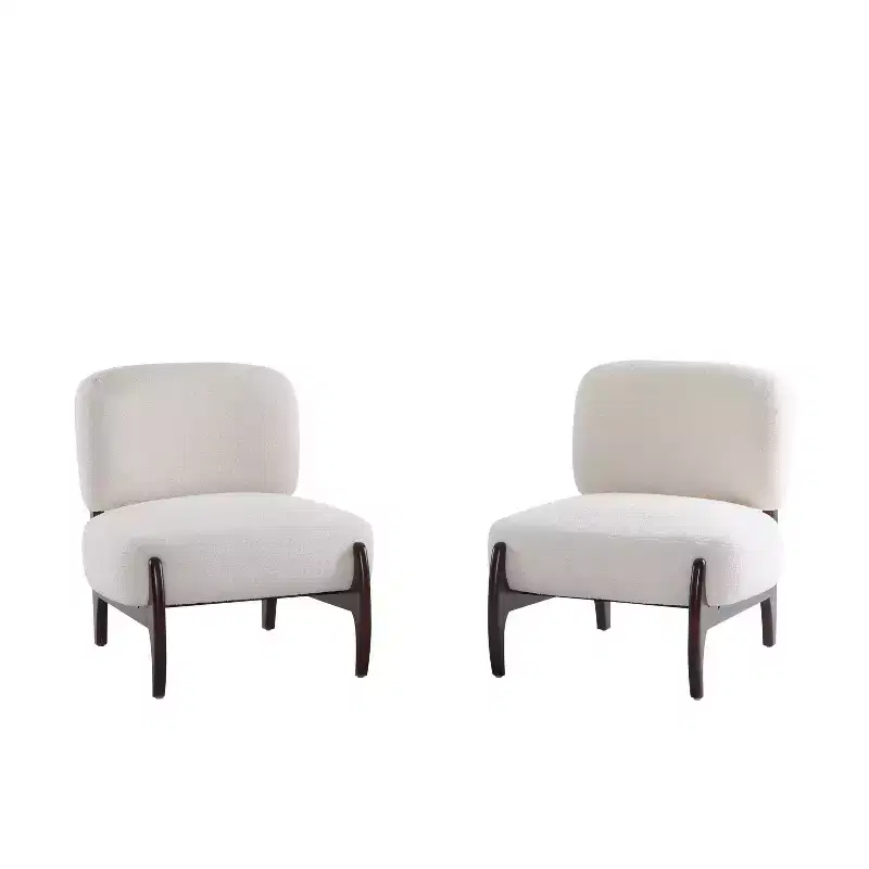 Modern-style rubberwood accent chair upholstered in boucle fabric.