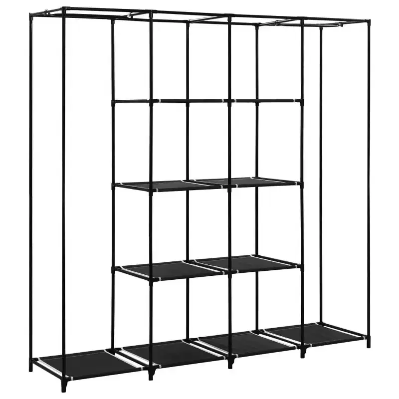 Wardrobe Black Iron Frame and Polyester Fabric Large Wardrobe - Black