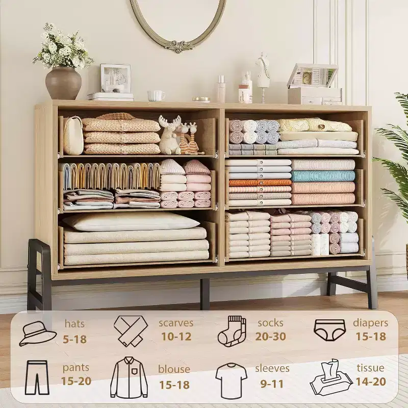 52 Wide Dresser, 6 Dresser for Bedroom, Wooden Closet Storage Chest, 6-Drawer Cabinet, for Living Room, Bedroom, Entryway