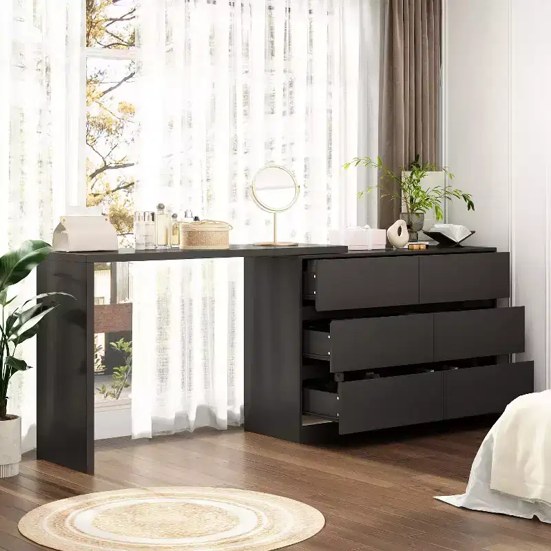 Convertible Makeup Vanity Desk with 6 Drawers Study Computer Desk White
