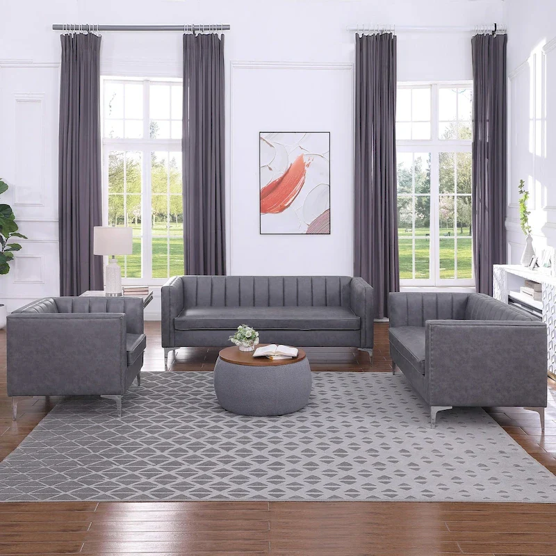 Morden Fort Modern Living Room Sofa Set, 3-Piece Sofa Set Couch,Loveseat and Chair