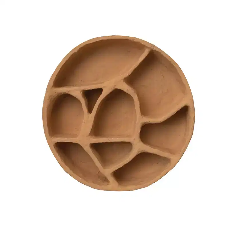 Round Paper Mache Wall Shelf with Multiple Sections, Mustard