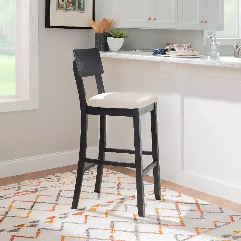 Dark Charcoal / Light Gray Upholstered Barstool, Armless with Back, Seats 1