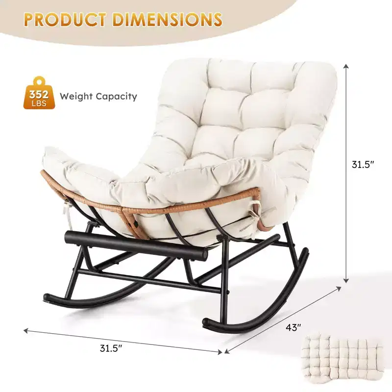 Rocking Chair - Oversized Outdoor Rocking Chairs with Footrest, Indoor Papasan Rocking Egg Chair for Bedroom, Living Room, Porch, Garden, Lawn