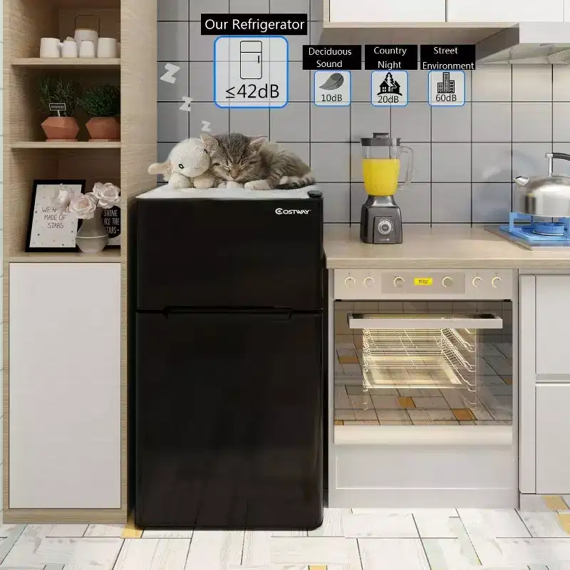 Costway Refrigerator Small Freezer Cooler Fridge Compact 3.2 cu ft. Unit Grey/Black/White
