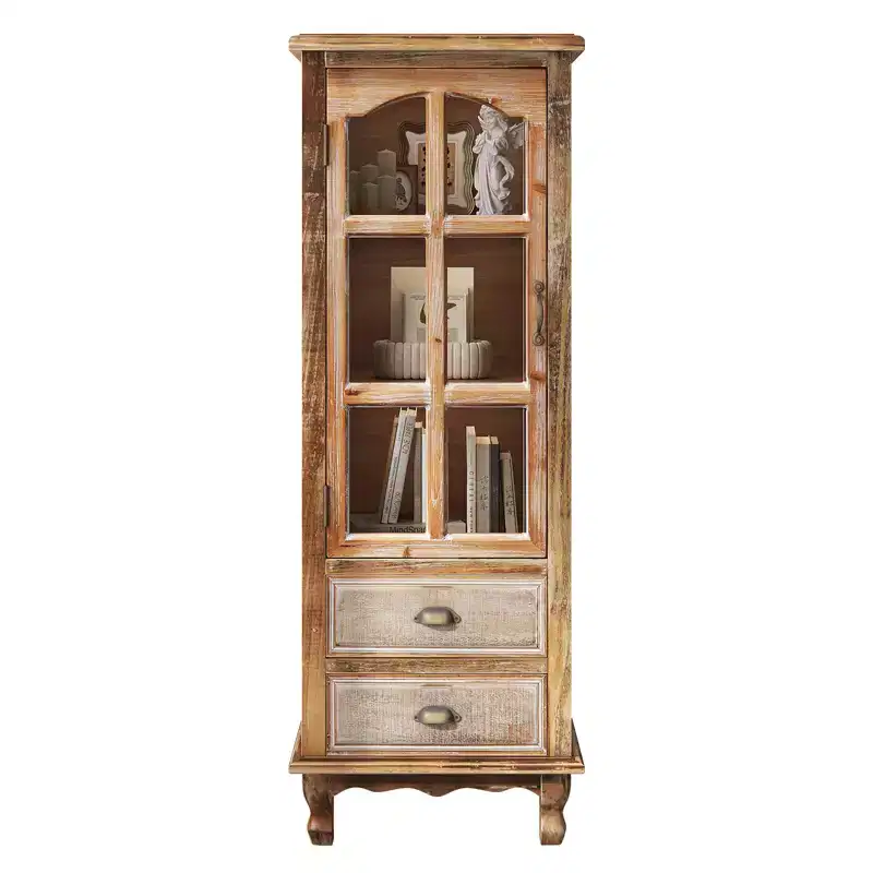 Brimley Rustic Solid Wood Storage Cabinet with Decorative Cutout Door and 2 Drawers