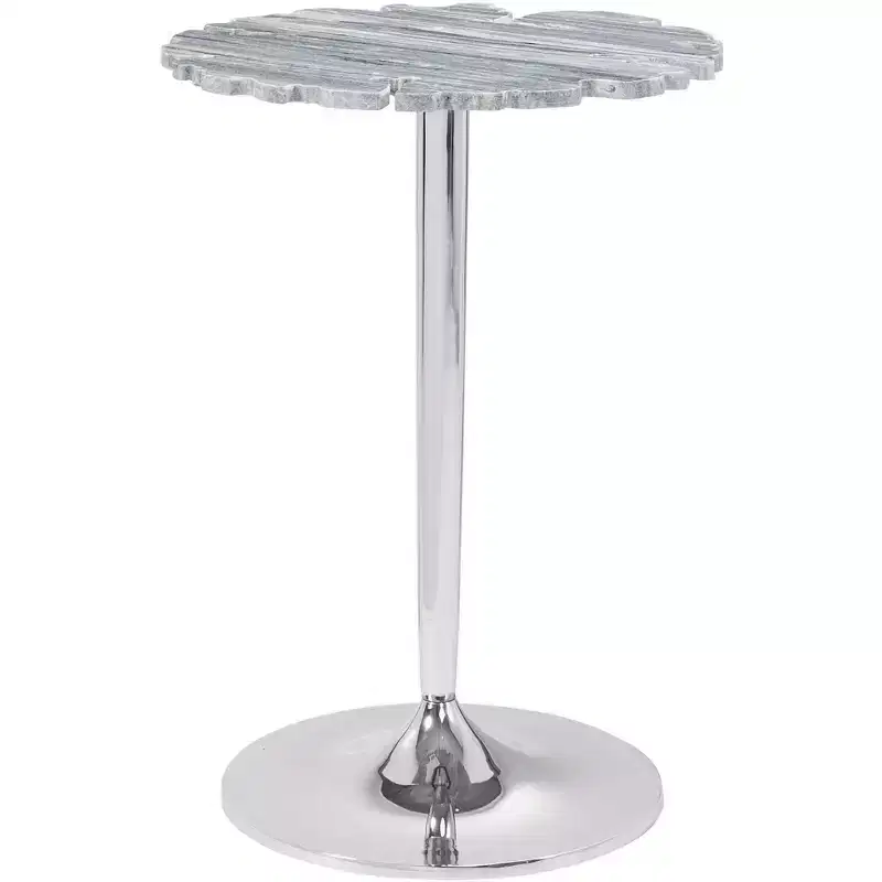 Coast to Coast Accents Polly Modern Cast Aluminum Round Accent Table 18 Silver Gray Lacey Pattern Stone Marble Tabletop for Living Room Bedroom House