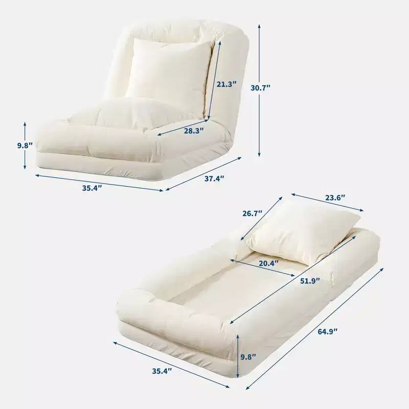 5-position adjustable beanbag sofa bed, soft cushions, suitable for adults and pets, with fluffy pillows, foldable, suitable for bedroom, living room