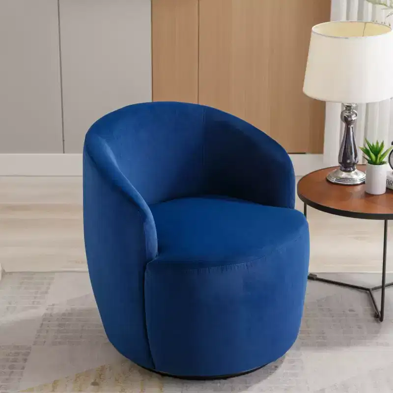 Velvet Fabric Swivel Accent Armchair Barrel Chair With Black Powder Coating Metal Ring,Blue