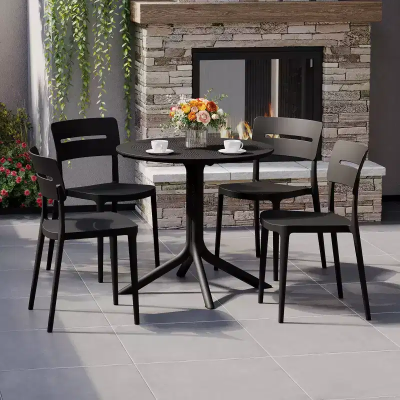 WestinTrends Playa Modern 5-Piece Resin Round Patio Dining Table Set with Stackable Patio Dining Chairs