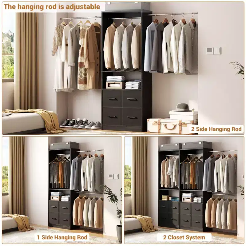25 To 103 Closet System with Four Farbric Drawers