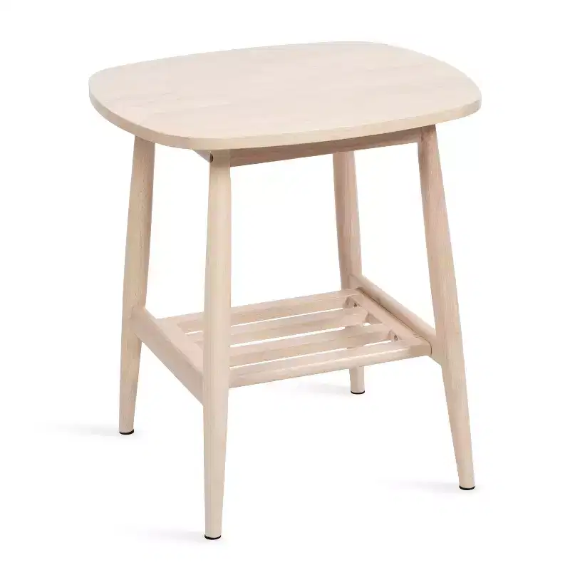 Two-Tier Wood Side Table, Natural Finish Accent End Table for Living Room or Bedroom