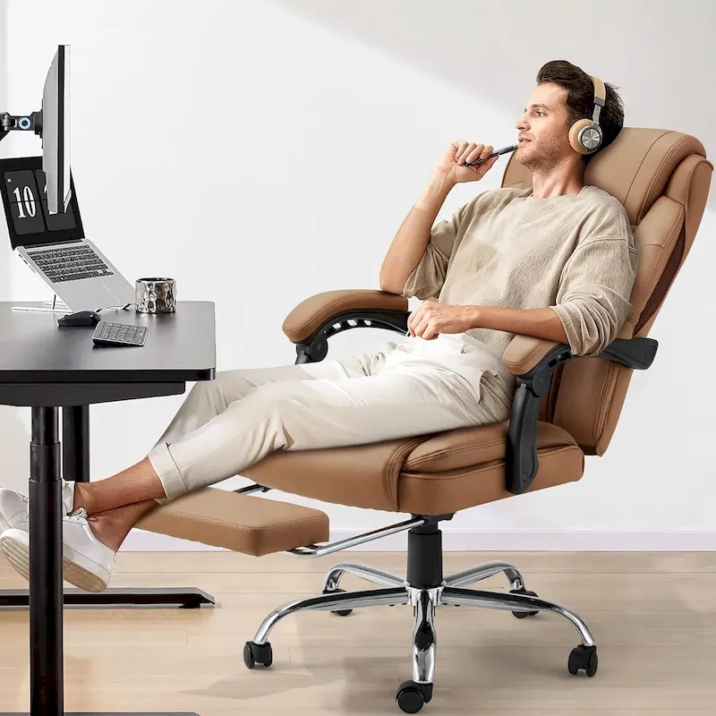 Ergonomic Heated Executive Office Chair, 2/4/6-Point Massage, Retractable Footrest, PU Leather
