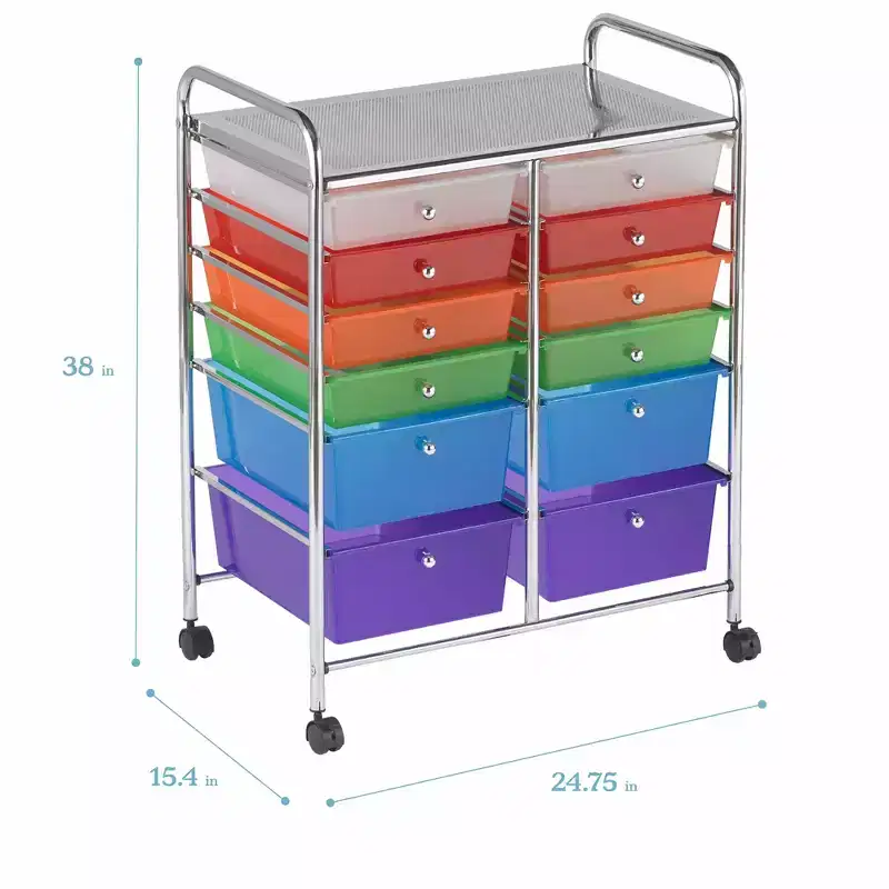 ECR4Kids 12-Drawer Everyday Rolling Utility Storage Cart, Mobile Organizer