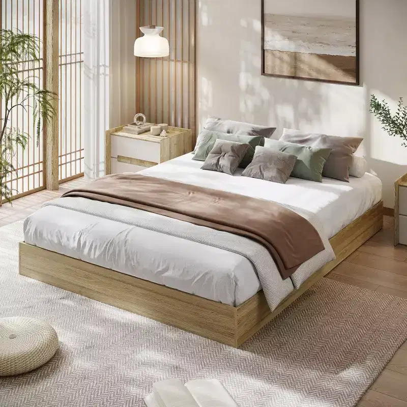 Platform Bed Frame, Wooden Bed with Wood Slat Support & No Box Spring Needed, Easy Assembly Minimalist Bed Frame Without Headboard
