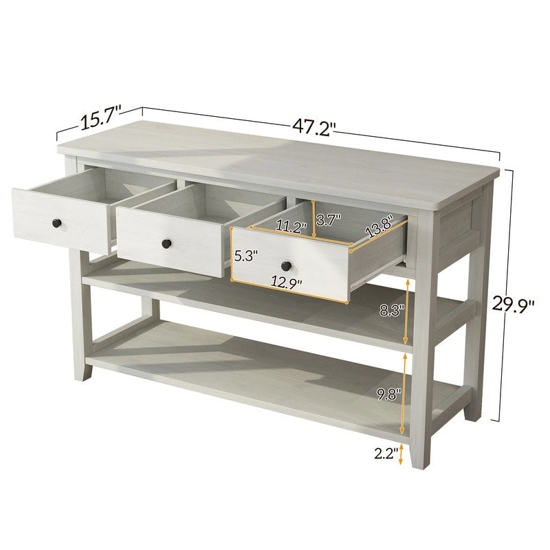 Entryway Console Table with 3 Drawers and 2 Open Shelves