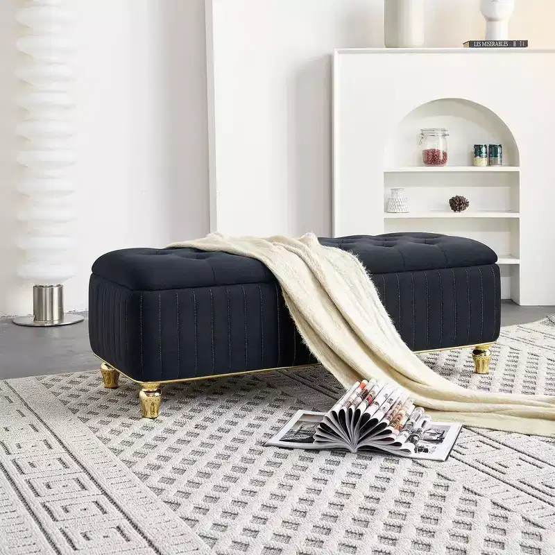 Upholstered Velvet Storage Ottoman with Safety Hinge – Living Room & Bedroom
