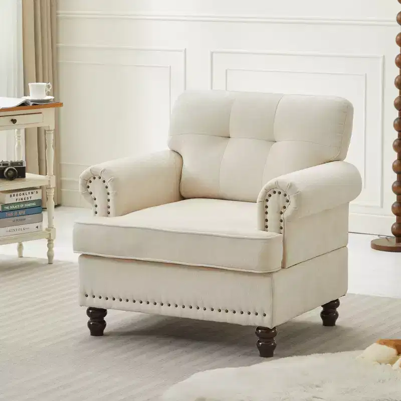Chenille Upholstered Pull Point Accent Chair, Sofa Armrest Chair for Living Room, Bedroom, Office