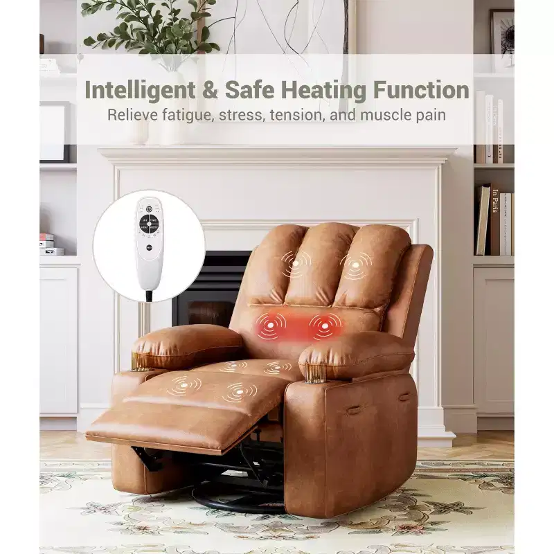 Oversized Manual Recliner with Soothing Vibrations & Lumbar Warmth, Wide Seat Armchair with Cup Holders for Living Room