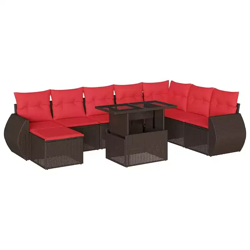 vidaXL Patio Sofa Set with Cushions and Table Outdoor 9 Piece Poly Rattan