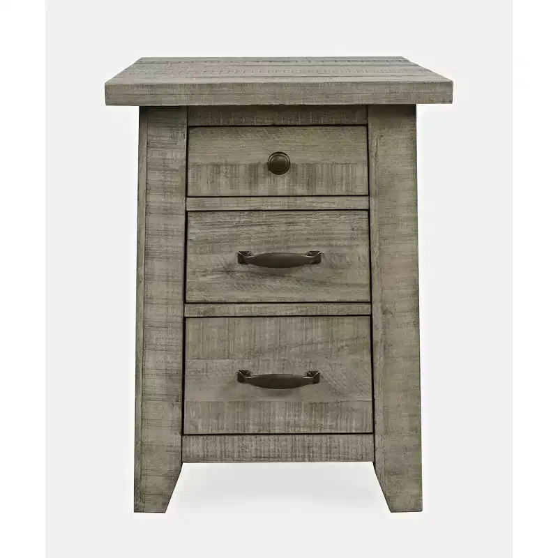 Rustic Farmhouse Solid Pine USB Charging Chairside End Table – 3 Drawers, Gray